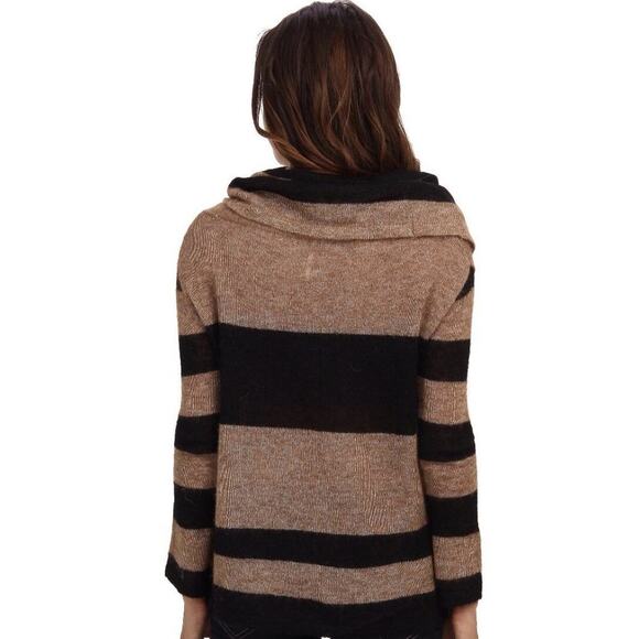 Free People Lulu Rugby Stripe Sweater XS Alpaca Cowl Neck Off Shoulder Casual - Picture 2 of 10